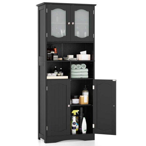COSTWAY  58.5" Tall Bathroom Storage Cabinet Freestanding Linen Cabinet With Shelves