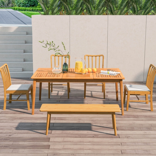 Costway 6-Person Outdoor Acacia Wood Dining Table with 1.96" Umbrella Hole Rectangular