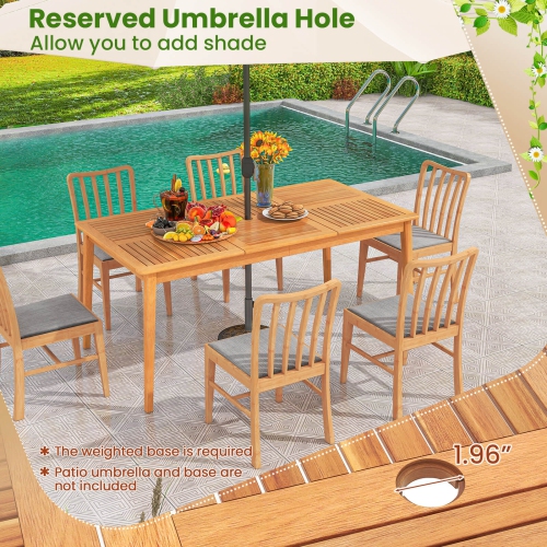 Costway 6-Person Outdoor Acacia Wood Dining Table with 1.96" Umbrella Hole Rectangular