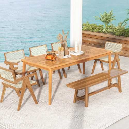 Costway 8-Person Outdoor Acacia Wood Dining Table with 1.96" Umbrella Hole Rectangular