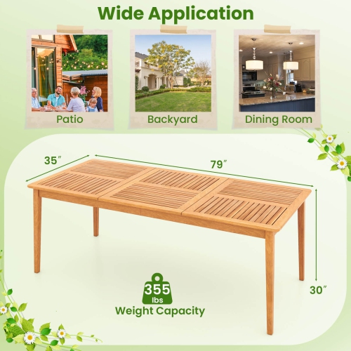 Costway 8-Person Outdoor Acacia Wood Dining Table with 1.96" Umbrella Hole Rectangular