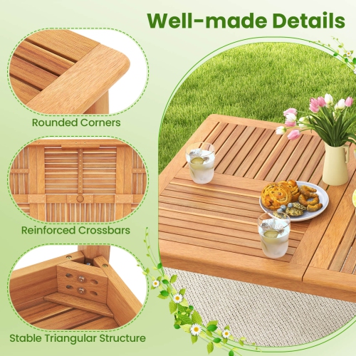 Costway 8-Person Outdoor Acacia Wood Dining Table with 1.96" Umbrella Hole Rectangular