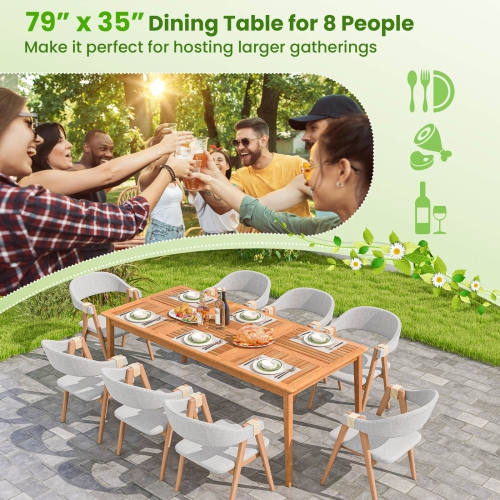 Costway 8-Person Outdoor Acacia Wood Dining Table with 1.96" Umbrella Hole Rectangular