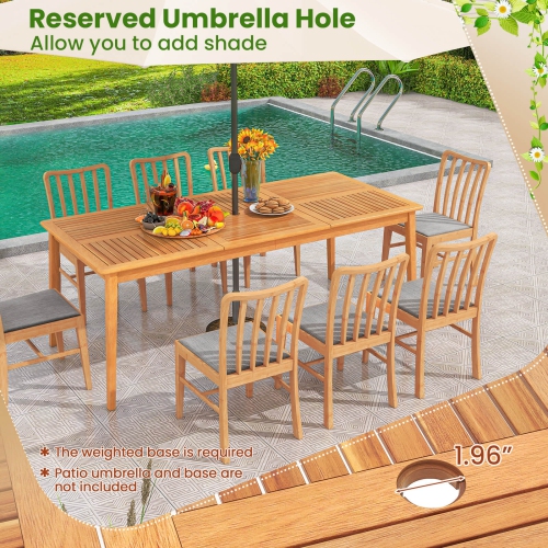 Costway 8-Person Outdoor Acacia Wood Dining Table with 1.96" Umbrella Hole Rectangular