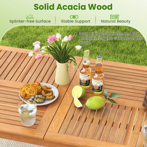 Costway 8-Person Outdoor Acacia Wood Dining Table with 1.96" Umbrella Hole Rectangular