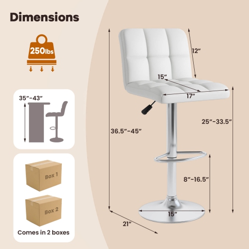 Ensemble de 4 tabourets de bar pivotants modernes de Costway avec base en métal robuste et repose-pieds arrière