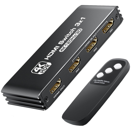 3 Ports HDMI 2.1 Switch Box 4K@120Hz, HDMI 2.1 Splitter 3 in 1 Out with Remote & Auto-Switching, HDMI selector Switch Support VRR ALLM HDR 3D Audio,