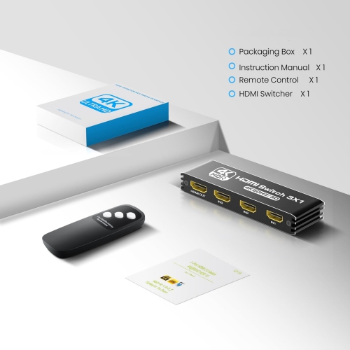 HDMI Switch 3 in 1 Out 4K@60Hz, 3 Port Aluminum HDMI Switch Box Support Auto-Switching, VRR ALLM HDR 3D Audio, HDMI Splitter with Remote for PS5/4,