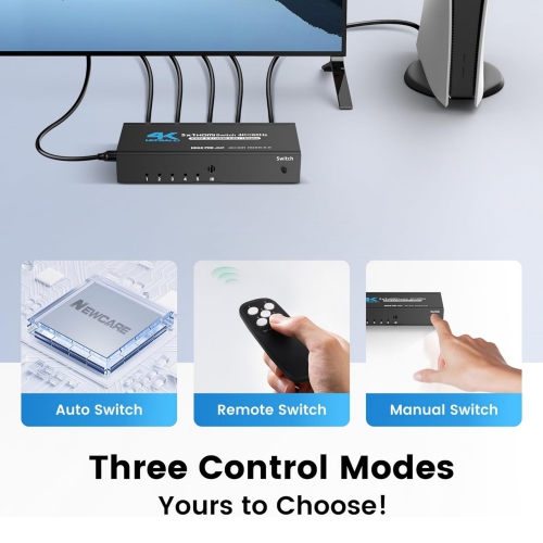 HDMI Switch 5 in 1 Out 4K@60Hz, 5x1 HDMI Splitter Switcher with IR Remote, 5 Port HDMI Selector Box Support HDMI2.0, Dolby Vision/Atmos, HDR10 for