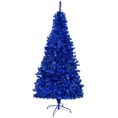 Pre-Lit Artificial Tinsel Christmas Tree - 7' - Blue - Clear Lights