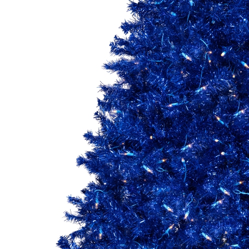 Pre-Lit Artificial Tinsel Christmas Tree - 7' - Blue - Clear Lights