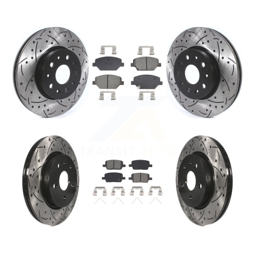 TRANSIT AUTO  Front Rear Coated Drill Slot Disc Brake Rotors Semi-Metallic Pad Kit for Chevrolet Camaro Kds-100965