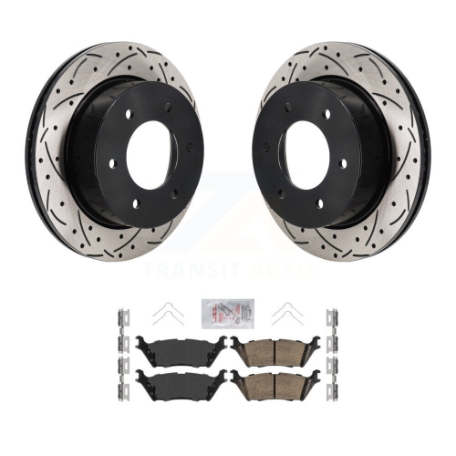 Rear Coated Drilled Slot Disc Brake Rotors Ceramic Pad Kit For 2022-2023 Ford Bronco 3.0L KDA-103193