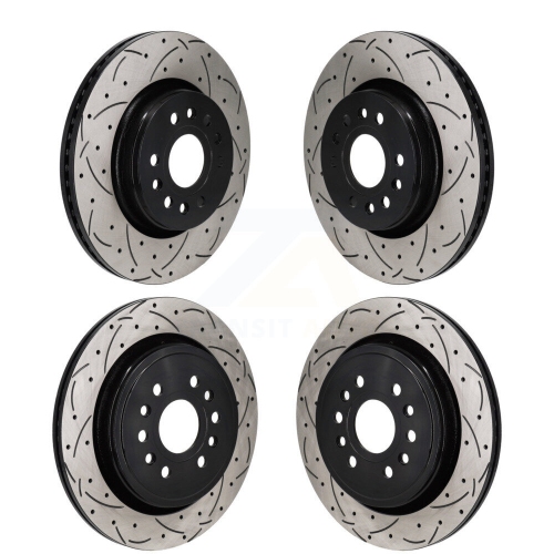Front Rear Coated Drilled Slotted Disc Brake Rotors Kit for RAM 1500 Jeep Wagoneer Grand L KD-100671