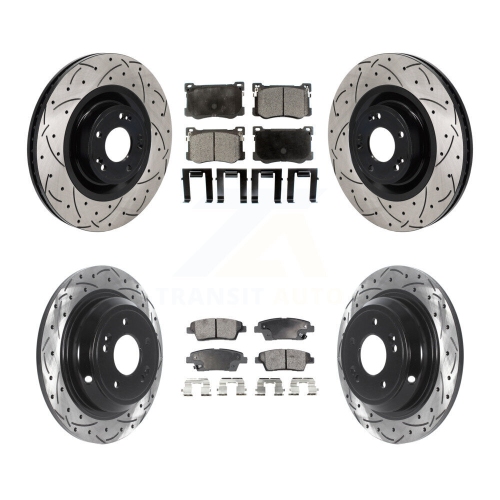 Front Rear Coat Drill Slot Disc Brake Rotors Ceramic Pad Kit For Hyundai Genesis G80 5.0L KDT-101380