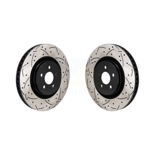 Front Drilled Slot Brake Rotor Pair For 2019-2024 Ford Edge 2.7L With Red Painted Calipers KD-100700