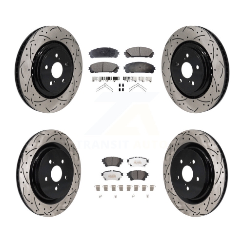 Front Rear Coated Drill Slot Disc Brake Rotor Semi-Metallic Pad Kit For Toyota Highlander KDF-101291