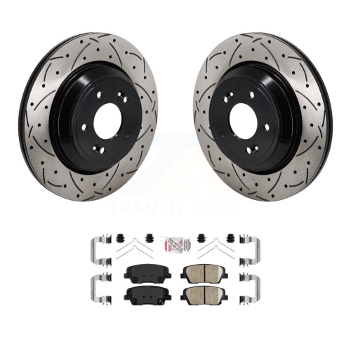 Rear Coated Drilled Slot Disc Brake Rotor Ceramic Pad Kit For Genesis G70 Kia Stinger G80 KDA-103172