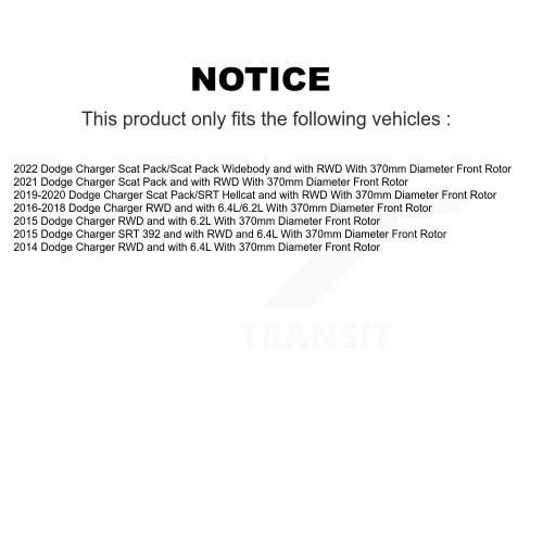 Front Rear Semi-Metallic Brake Pads Kit For Dodge Charger With 370mm Diameter Rotor KPF-100763