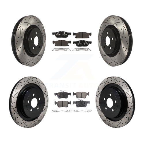 TRANSIT AUTO  Front Rear Coated Drilled Slotted Disc Brake Rotor & Ceramic Pad Kit for Lincoln Nautilus Kdt-101333