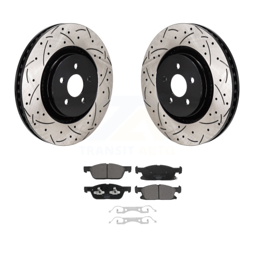 Ensemble de plaquettes en céramique pour disque de frein à fente de perceuse avant pour Ford Edge 2,7&nbsp;L avec étriers peints en rouge KDT-101307