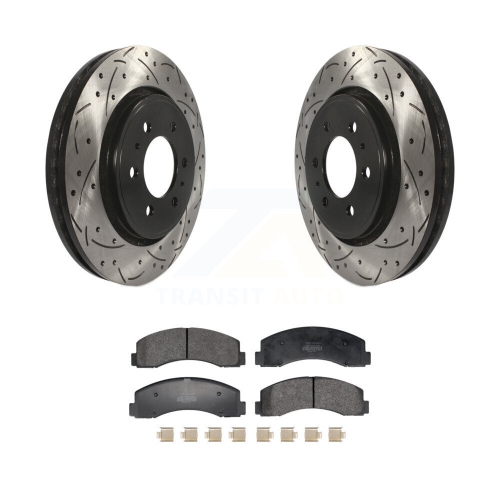 Front Drill Slot Disc Brake Rotor Semi-Metallic Pad Kit For Ford F-150 Expedition Lincoln KDF-101203