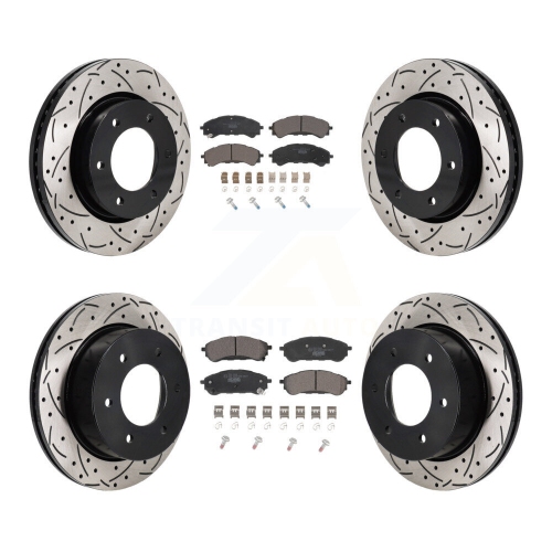 TRANSIT AUTO  Front Rear Coated Drilled Slot Disc Brake Rotor Ceramic Pad Kit for 2019-2023 Ford Ranger Kdt-101363