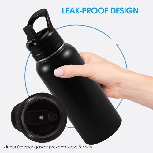 Insulated Water Bottle, 32oz Vacuum Stainless Steel Metal Sports Water Bottles with Stickers, Straw & Spout Lid, Double Walled to Keeps Hot and Cold,