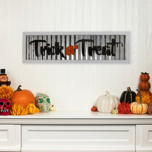 Trick or Treat Halloween Metal Wall Sign with Wood Frame - 27.5"