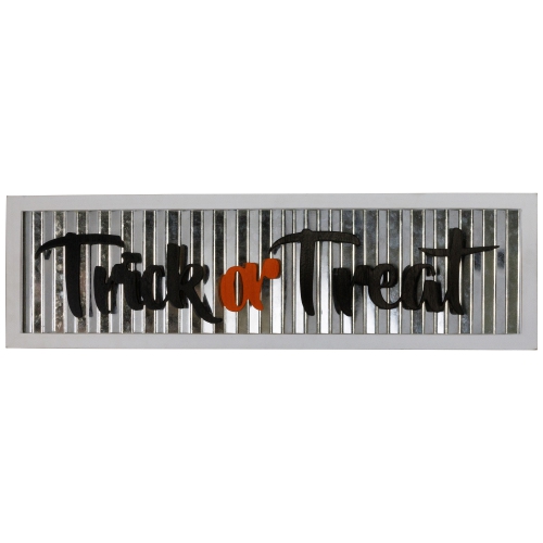Trick or Treat Halloween Metal Wall Sign with Wood Frame - 27.5"