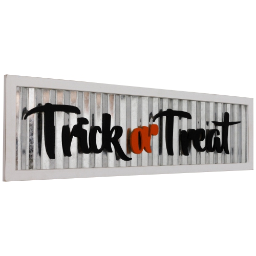 Trick or Treat Halloween Metal Wall Sign with Wood Frame - 27.5"