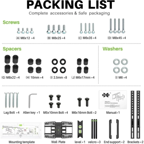 Full Motion TV Wall Mount Bracket for 32-90 Inch TVs | Sliding Design, Fits 16-24 Inch Studs, Swivel & Articulating Arms, VESA 600x400mm, Holds 150lbs