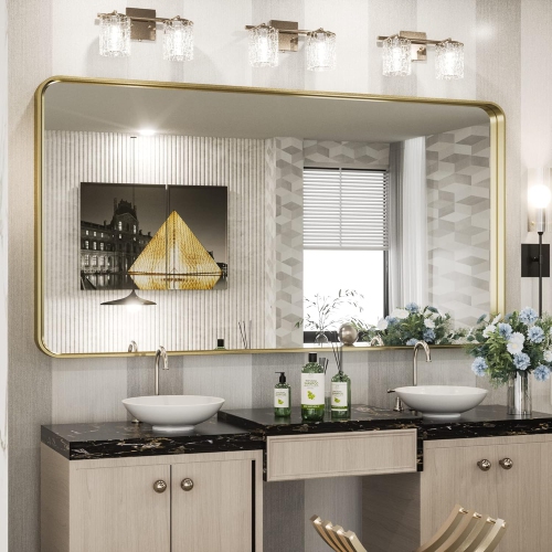 Open Box – TokeShimi Modern Metal Frame Bathroom Vanity Wall Mirror - 60x30 - Gold