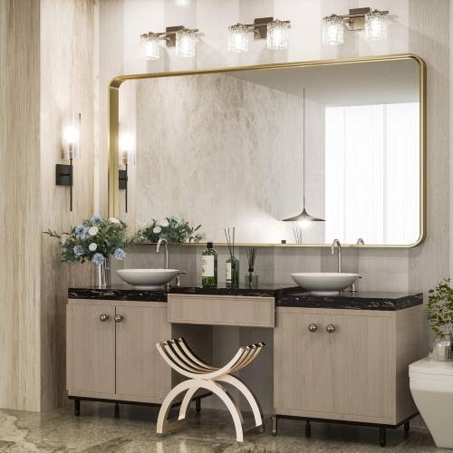 Open Box – TokeShimi Modern Metal Frame Bathroom Vanity Wall Mirror - 60x30 - Gold
