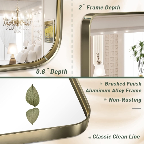 Open Box – TokeShimi Modern Metal Frame Bathroom Vanity Wall Mirror - 60x30 - Gold