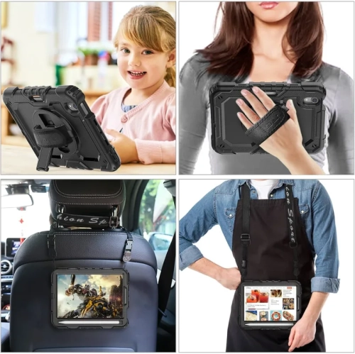 Full-Body Armor Case for iPad Mini 6th Generation 8.3" - Drop Proof, 360° Rotating Stand, Pencil Holder, Screen Protector, Hand Strap, Black
