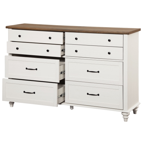 WAMPAT 8 Drawer Dresser for Bedroom, Mid Century Chest of Drawers Wooden Kids Dresser with Distressed Surface for Living Room, Off White, 54 Inch