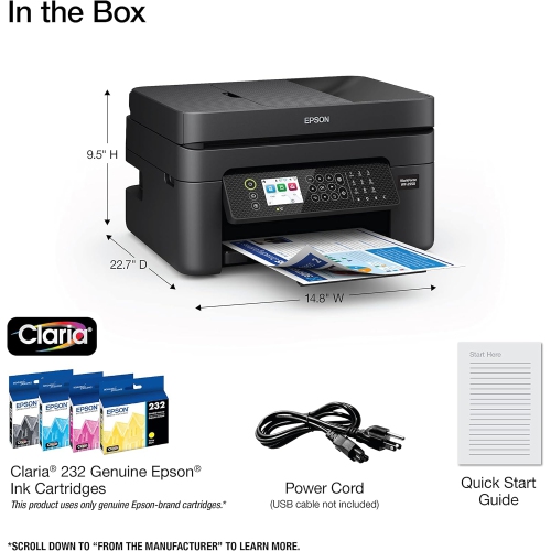 Epson Workforce WF-2950 Wireless All-in-One Printer with Scan, Copy, Fax, Auto Document Feeder, Automatic 2-Sided Printing and 2.4" Color Display