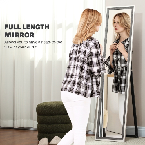 HOMCOM Full Length Mirror, 64" x 21" Full Body Mirror with Frame, Free Standing, Leaning or Wall Mirror for Bedroom, Living Room, Grey Wood Grain