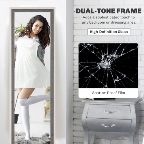 HOMCOM Full Length Mirror, 64" x 21" Full Body Mirror with Frame, Free Standing, Leaning or Wall Mirror for Bedroom, Living Room, Grey Wood Grain