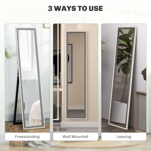 HOMCOM Full Length Mirror, 64" x 21" Full Body Mirror with Frame, Free Standing, Leaning or Wall Mirror for Bedroom, Living Room, Grey Wood Grain