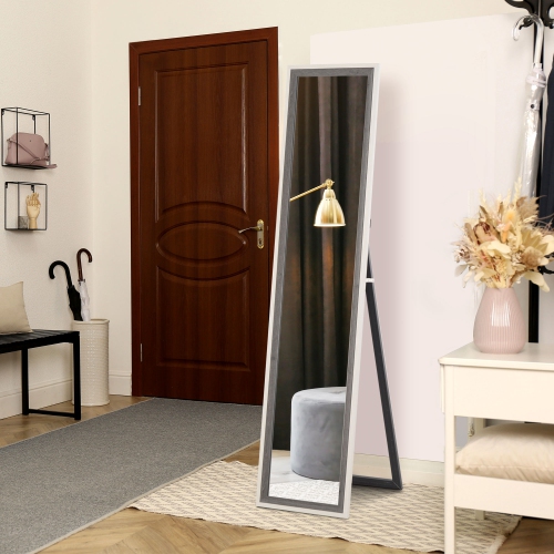 HOMCOM Full Length Mirror, 64" x 21" Full Body Mirror with Frame, Free Standing, Leaning or Wall Mirror for Bedroom, Living Room, Grey Wood Grain