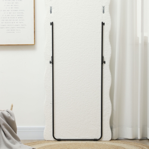 HOMCOM 63" x 24" Full Length Mirror, Free Standing, Leaning or Wall Full Body Mirror with Irregular Wavy Teddy Fleece Wrapped Frame and Arched Top