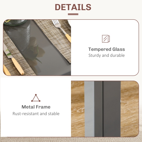 HOMCOM Dining Table Set for 2, 3-Piece Rectangular Glass Kitchen Table and Chairs with Metal Frame and Faux Leather Upholstery for Dining Room,