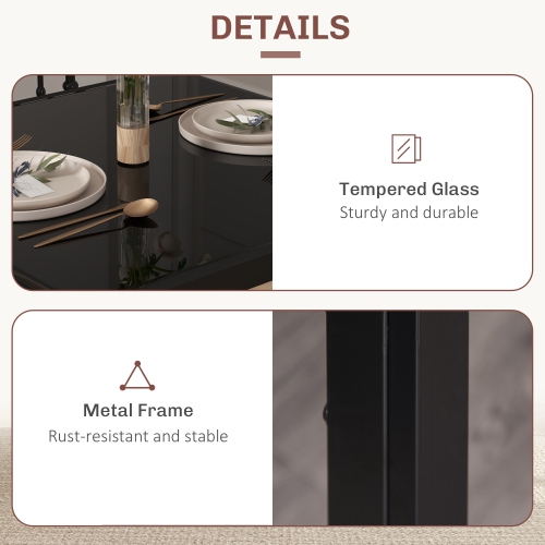 HOMCOM Dining Table Set for 2, 3-Piece Rectangular Glass Kitchen Table and Chairs with Metal Frame and Faux Leather Upholstery for Dining Room,