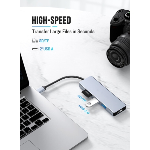 USB C Hub HDMI 4K-6 in 1, Space Aluminum USB C Hub Adapter with 2 USB 3.0, SD/TF, for iPad Pro/MacBook Pro/Air M1, Windows, Dell