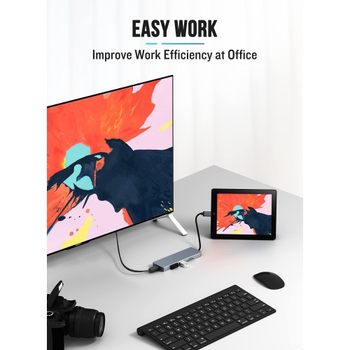 USB C Hub HDMI 4K-6 in 1, Space Aluminum USB C Hub Adapter with 2 USB 3.0, SD/TF, for iPad Pro/MacBook Pro/Air M1, Windows, Dell