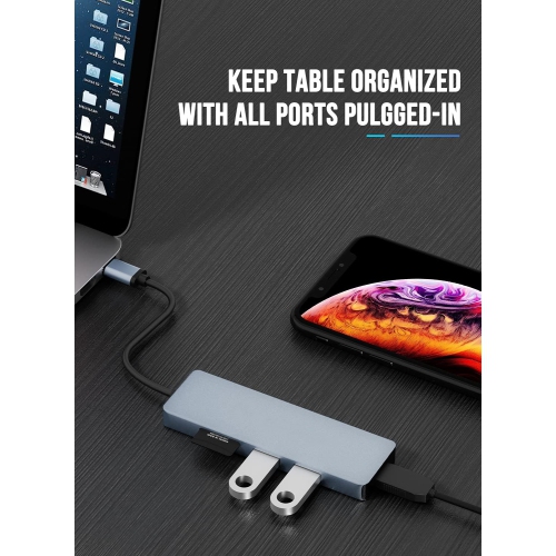 USB C Hub HDMI 4K-6 in 1, Space Aluminum USB C Hub Adapter with 2 USB 3.0, SD/TF, for iPad Pro/MacBook Pro/Air M1, Windows, Dell