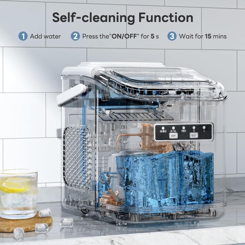 ZAFRO Portable Ice Maker Machine Countertop Small Compact Mini Bullet Ice Maker, Self Cleaning, 2 Size of Bullet ice Cubes, 9 Cubes in 6 Mins, Good