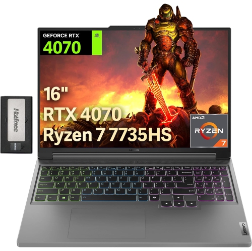 Lenovo Legion Slim 5 16" 165Hz WQXGA Gaming Laptop, AMD Ryzen 7-7735HS, GeForce RTX 4070 8GB, 2TB SSD, 32GB DDR5, RGB Keyboard, WiFi 6E, Win 11 Pro,